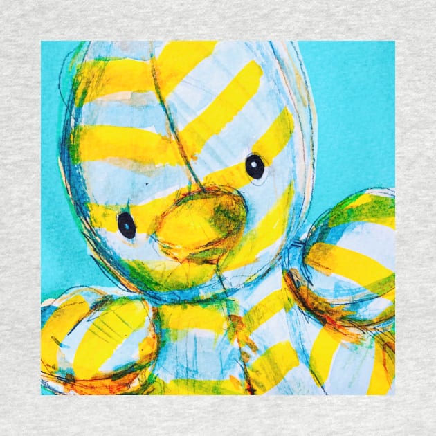 Striped Duckie Duck in Yellow and Blue by AshleyWilksArt